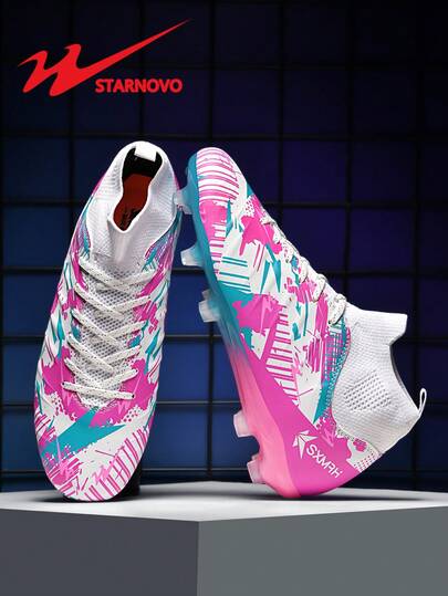 STARNOVO Youth Soccer Cleats, High-Top Soccer Shoes, Knitted Elastic Collar Design, Comfortable Fit, Suitable For Soccer Training, Matches, And Youth World Cup Events