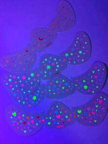 Tiebeauty 4pcs Glow-In--Dark Freckle Face Temporary Tattoos, Includes Heart, And Flower Patterns - Rave Parties, Cosplay Events And Neon Makeup, Shine Brightly And Stand Out - Multicolor - View 9
