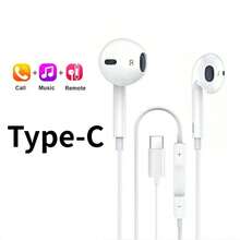 有线入耳式耳机，兼容 17 Pro Max/17 Pro/17/Air/16/15 系列，配备 USB-C 接口，带遥控器，可调节音乐和通话音量 - 白色 - 查看 1