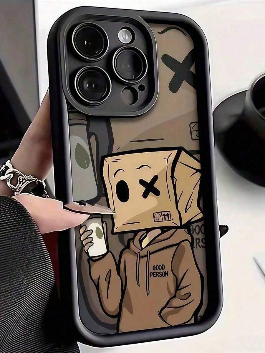 1pc Black Mask Graphic Pattern Full Body TPU Shockproof Phone Case Compatible With 16, 15, 14, 13, 12, 11 Pro Max, Series Waterproof Anti-Fall Scratch Resistant-For-Your-New- - 1pc - 查看 1