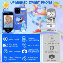 适合3-10岁儿童的智能手机，触摸屏双摄像头儿童手机，恐龙主题生日礼物，带音乐播放器，兼容32GB内存卡 - 彩色 - 查看 7