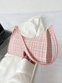 Plaid Pattern Bag Handbag,Shoulder Bag Minimalist,Casual Lightweight,Portable Women, Rookies & White-Collar Workers,Teacher Gifts,Girl,Woman Bag,Work ,Business,Commute,Shopping Valentines - 彩色 - 查看 5