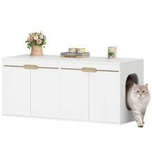 HaluPeit Cat Litter Box Cabinet, Cat Cabinet For 2 Cats, Cat Toilet With Door, For Cats, Double Door, Side Table, 120 X 50 X 53.4 Cm, White Oak And White, Modern - 白色 - 查看 7