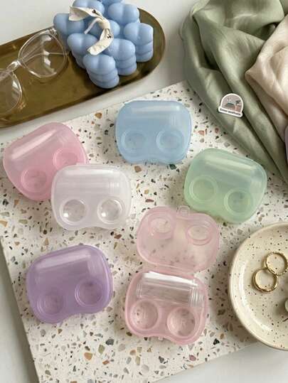 eyekan 3 Piezas Juego de Cuidado de Lentes de Contacto Transparentes de Colores Caramelo - Estuche con Tapa a Prueba de Giro y Pinzas, Uso en Viaje y Hogar para Lentes de Colores/Regulares para Remojar y Almacenar