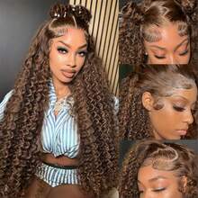 5"X5" Lace Closure Wig, Chocolate Brown, 200% Density, 30" Jerry Curl, Full Lace Front Wig, Pre-Plucked, Transparent Lace Jerry Curl Lace Front Wig, Mixed Texture, Clip-In & Go - Brown - View 8