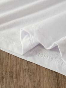 Áo thun nữ màu trắng 100% cotton, kiểu dáng học thuật, thích hợp cho mùa xuân/hè, chất liệu mềm mại, thoáng khí, ôm sát, thời trang, mềm mại và co giãn tốt, chữ màu hồng kết hợp với dòng chữ truyền cảm hứng bằng tiếng Tây Ban Nha, in hình hoạt hình máy ảnh. - trắng - Xem 7