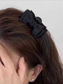 2 piezas Pasadores de pelo con lazo de princesa, tamaño pequeño para el flequillo lateral, adecuados para mujeres jóvenes, uso diario y atuendos de fiesta, pinzas para el cabello, accesorios de playa para vacaciones - Negro - Ver 2