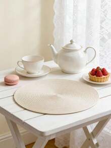 1/4/6/12pcs Bohemian Style Placemats, Minimalist Woven Round Coasters, Tabletop Decor, Home Party Table Decoration - Ivory - View 4
