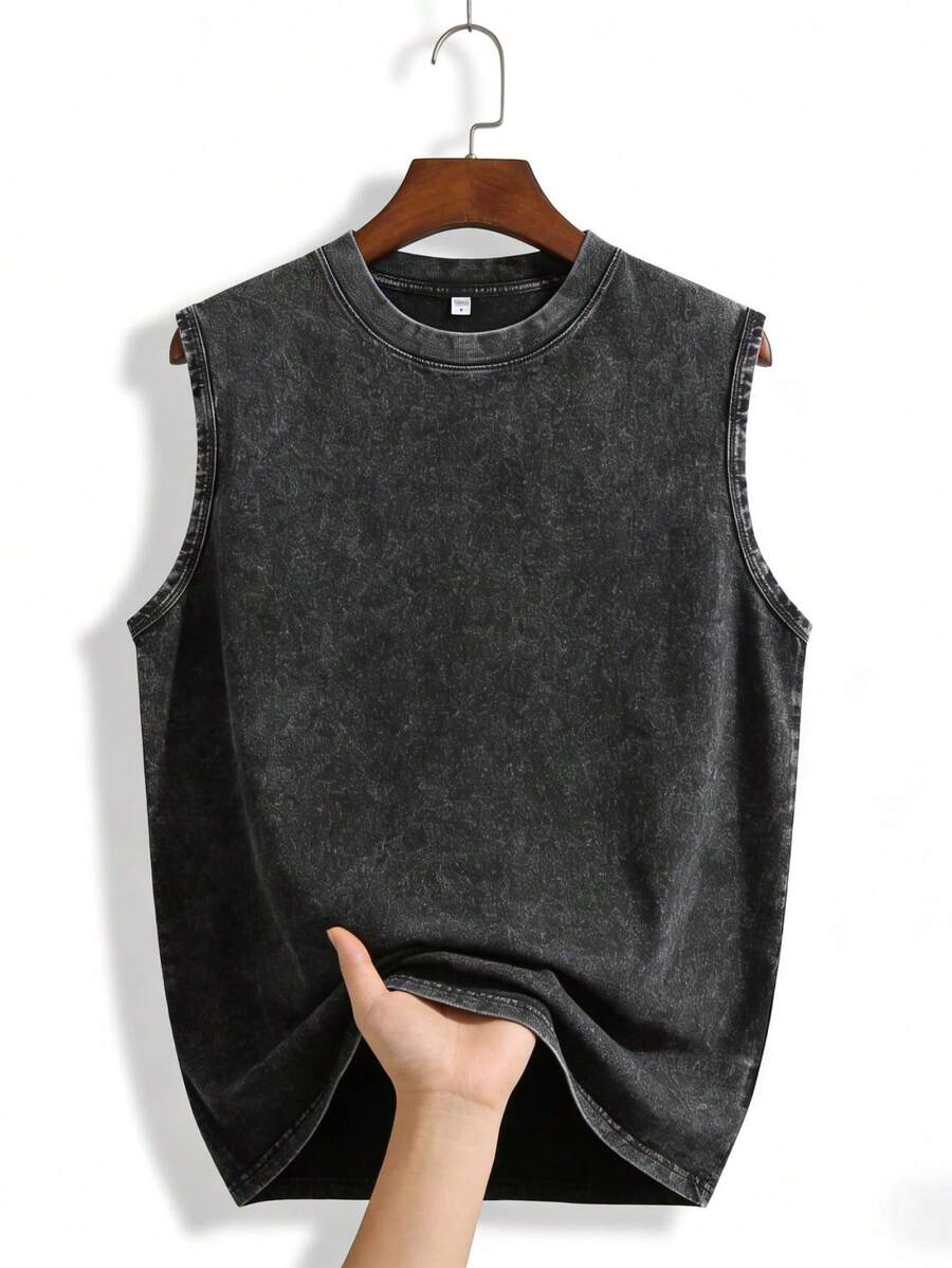 Men's Y2K Vintage Distressed Sleeveless Vest - Ultra Soft Street Dressing - Black - View 1
