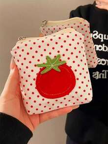 1个红色波点番茄零钱包迷你包小巧便携口红耳机收纳袋女士钱包迷你钱包小钱包夏季可爱旅行必备 - 彩色 - 查看 4