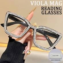Fashion Large Frame Diamond-Studded High-End Cat Eye High-Strength PC Frame  Light Anti-Fatigue Reading Glasses, Suitable For Reading, Office, - C3 - View 3