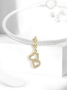 2pcs/Set Fashionable Heart & Eiffel Tower Bead Pendant, Suitable For Women Bracelet, Bangle DIY Jewelry Making And Daily Outfit Matching - Gold - View 4