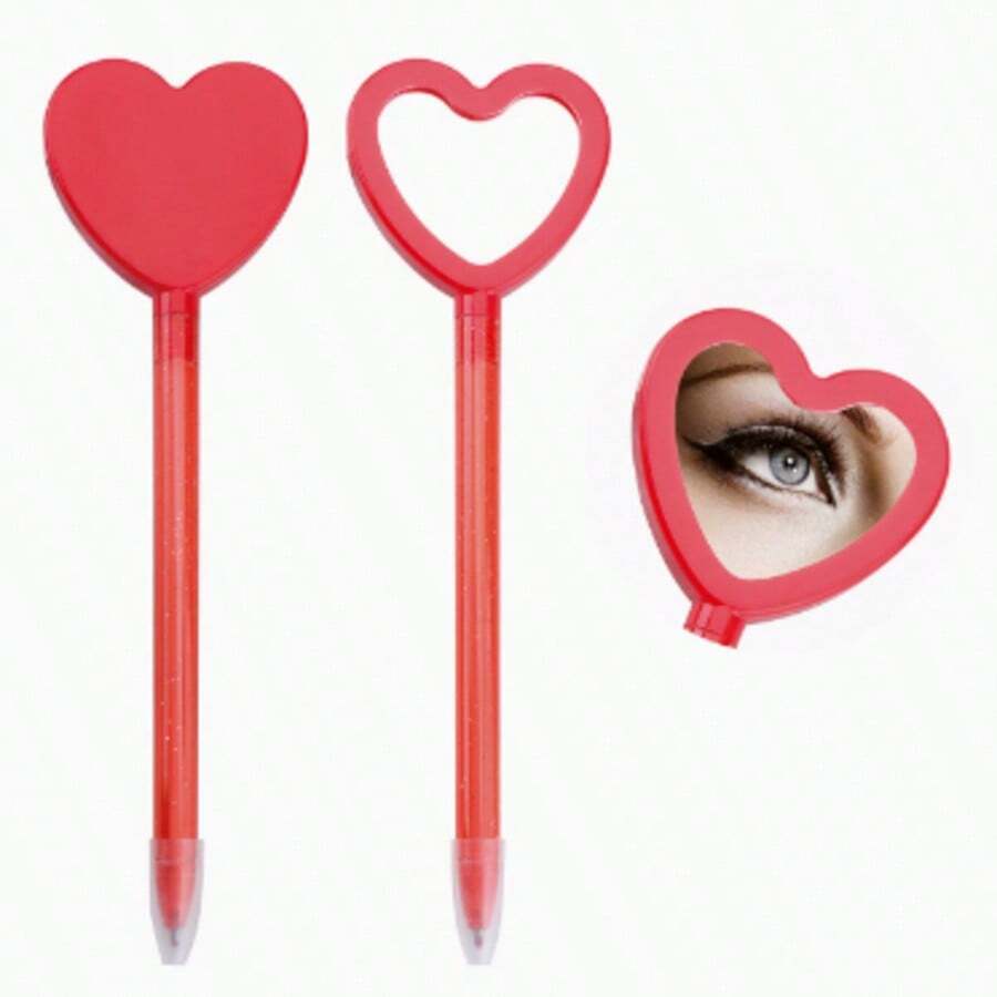 1 pieza Nuevo bolígrafo con espejo con forma de corazón, regalo del Día de San Valentín, bolígrafo de espejo acrílico de colores, escritura suave, a prueba de roturas, recargable, color aleatorio - Múltiple - Ver 1