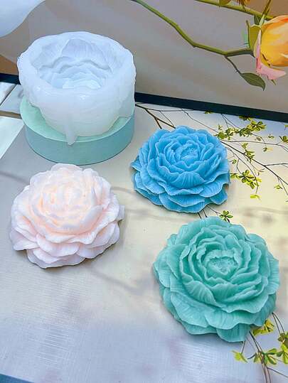 1pc Square Peony Flower Silicone Candle Mold DIY Peony Flower Aroma Candle Plaster Diffuser Stone Home Decor Mold For Holiday Decoration