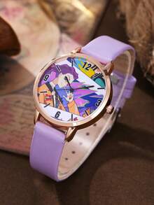 这款腕表做工精良，表盘上生动地展现了动漫场景，搭配简约的皮革表带。它不仅展现了独特的个性风格，也确保了佩戴的舒适性，使其成为腕间独具一格的时尚宣言。 - 紫色 - 查看 3