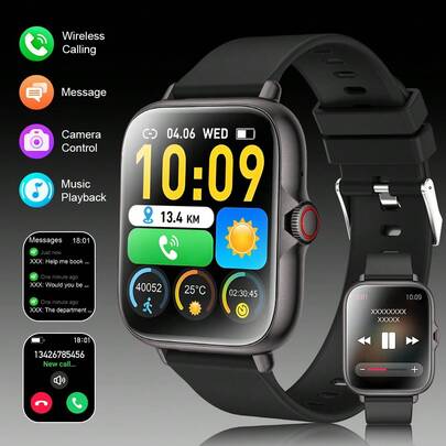 1.83" HD Touchscreen Smart Watch, Soft Silicone Strap, Call/Message Alerts, Pedometer, Calorie Tracker, Customizable Dial, Sports Tracking, Multi-Sport Modes, Multifunctional Smartwatch, Unisex, Compatible With IOS & Android, Suitable For Daily Fitness & Christmas/Birthday Gift
