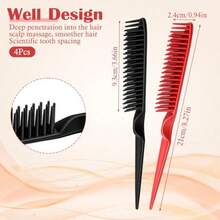 3 Row Comb 4 PCS Curl Defining Combs Triple Row Styling Comb Rat Tail Teasing Brush Styling Hair Combs For Women Detangling Defining And Curls Sectioning Hair - As Pic - View 3