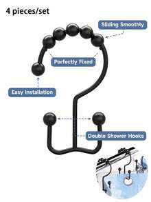 1/12pcs Stainless Steel Double Sliding Shower Curtain Hooks With Ball Bearing - Suitable For Bathroom Curtain Rods, Kitchen Organizer Hooks, Window Curtains, Shower Curtain Rings, Rust-Resistant Metal Double Sliding Shower Hooks - Multicolor - View 9