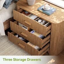 LITTLE TREE Mid Century Modern Large Wide Nightstand With 3 Drawers, Oversized Bedside Table With Fluted Panel, Deep Brown - Brown - View 7