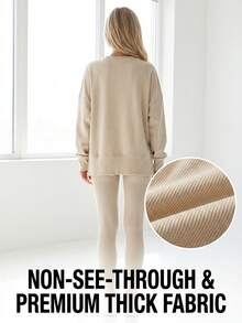 Women's 2 Piece Loungewear Set - Soft Ribbed Oversized Sweatshirt & High Waist Leggings-Ultra Soft Pajama Set For Women  - Casual Tracksuit For Airport Outfit & Lounging-Cozy Matching Outfit For Travel Yoga Home - Màu be - Xem 4