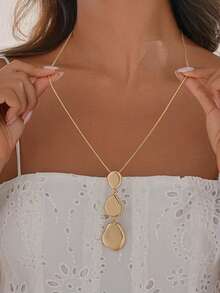 1pc Minimalist Flat Metal Chain Zinc Alloy Pendant Necklace, Suitable For Women's Daily Wear, Can Be Used As Jewelry Accessory Or Gift - Gold - View 4