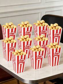 10PCS/1PC/Red White Striped Popcorn Box 11.5x7x5CM Disposable Party Popcorn Container - Small Size: Red and White Vertical Striped POP Style - View 13