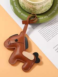 1 pieza Llavero de poni de piel de PU nueva - Simple, versátil, creativa, linda, llavero de coche y accesorio para bolso - Multicolor - Ver 12