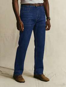 Men's Stretch Slim Straight Leg Business Casual Jeans, Slant Pocket Design, Versatile For Daily Wear - Blue - View 3