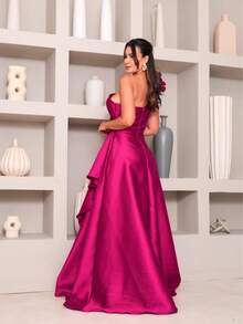 Long Dress With Flower For Graduation, Party, Wedding, Evening. - Rosa Roja - Ver 2