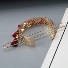 2PCS, Red Ribbon Geometric Gold Metal Hollow Hairpin, Daily Travel Bun Hairstyle Party Hair Accessories - Multicolor - View 4