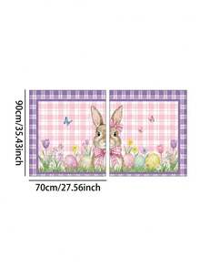 1/2/3 piezas - Cenefa de ventana a cuadros de Pascua, cortina corta con estampado floral de huevos de conejo, cenefa de estilo campestre de Pascua, decoración de ventana de poliéster para cocina y dormitorio - Ver 13