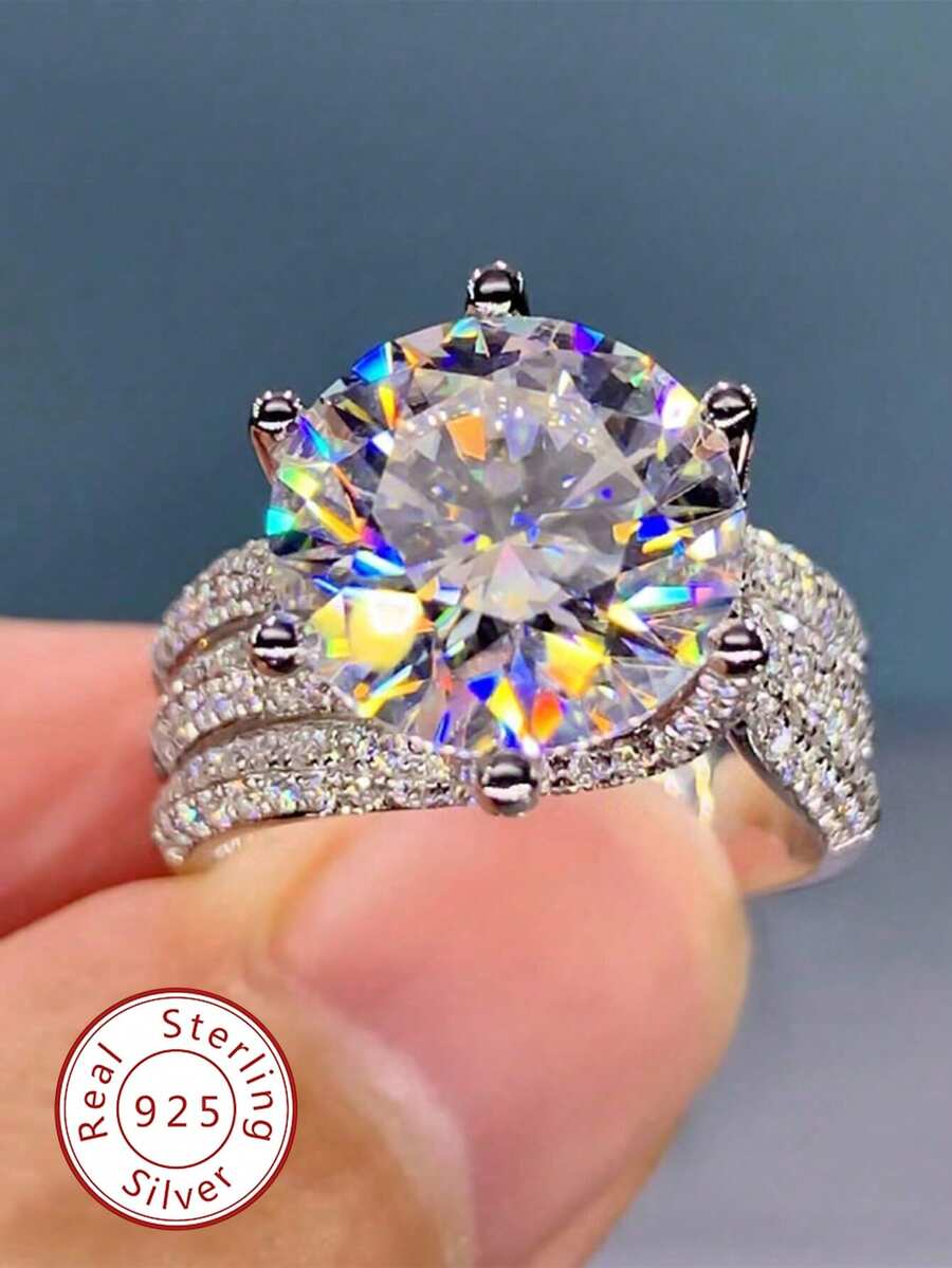 5克拉莫桑石订婚戒指/结婚戒指，925纯银，承诺戒指/永恒戒指/周年纪念戒指，奢华珠宝，女士礼物，新娘珠宝，钻石戒指