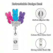 Easter Badge Reels With Alligator Clip Funny ID Badge Holders Cute Bunny Badge Reel Designs Retractable Bow Shape Easter Badge Holder For Nursing Medical Students Nurse Name Accessories For Work - 復活節 989 - 查看 3