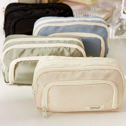 1 hộp bút/túi đựng đồ cỡ lớn họa tiết Macaron, có các màu xanh dương, hồng, be, xanh lá cây, tím và đen. Túi đựng văn phòng phẩm phong cách Ins, hộp bút/túi đựng đồ xách tay hoặc túi đựng mỹ phẩm. Thích hợp cho nhu cầu học tập và văn phòng của thanh thiếu niên. Vật dụng cần thiết cho mùa tựu trường.