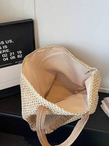 2026新款夏季时尚草编手提包，休闲百搭大容量单肩斜挎包，女士款 - 白色 - 查看 7