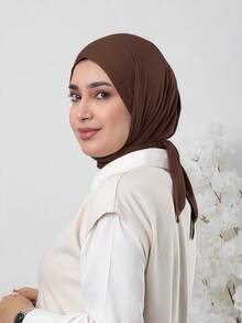1pc Instant Triangle Hijab, All-In-One Tie-Up Design, Quick Wrap Without Slipping, No Undercap Needed, Suitable For Daily Wear, Prayer, And Outings - Coffee Brown - View 3