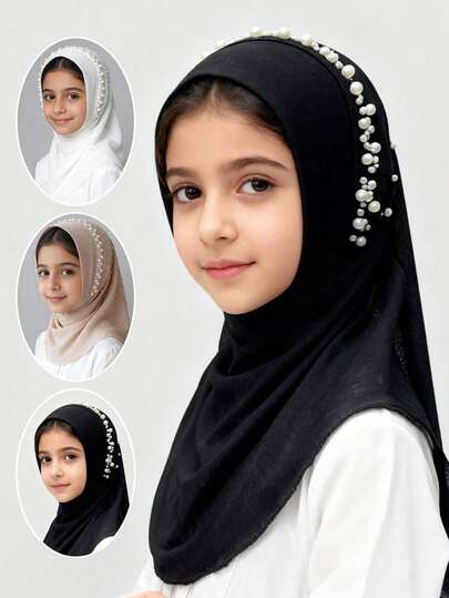 1Pc Kids Hijab Islamic Scarf Shawls For Little Girls High Elastic Solid Color Headscarf