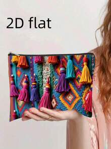 2D平面印花迷人图案流苏化妆包，便携拉链封口，新年礼物送给妈妈和女朋友 - 彩色 - 查看 6
