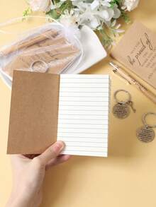 12件套/3套励志礼品套装，包含可伸缩竹笔、钥匙扣和感恩笔记本，学生毕业礼物（4件套=1支笔+1本口袋励志笔记本+1个励志钥匙扣+1个收纳袋） - 棕色 - 查看 6