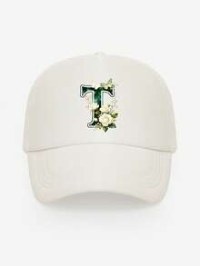 1pc Unisex Butterfly & Flower Letter Print Breathable Mesh Cap, Choose From 26 Letters, Fashionable Lightweight Sun Protection Hat For Spring/Summer Outdoor Daily Use, Suitable As Gift - White - View 25