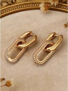 镶钻双圈耳环，别致奢华风格，做工精致，适合日常佩戴、通勤、约会和各种时尚场合。 - 金色 - 查看 2