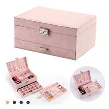 1pc Velvet 3-Layer Jewelry Storage Box, Luxurious Christmas Pink High-End Delicate Necklace Earring Gold Jewelry Box, Large Capacity Multi-Layer Accessory Box, Suitable For Halloween, Thanksgiving, Christmas Gifts - Multicolor - View 15