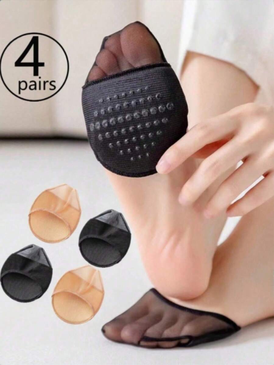 4 đôi tất lót gót chân, tất hở ngón cho nữ, tất mỏng không trơn trượt dùng cho dép xăng đan. - Nhiều màu - Xem 1