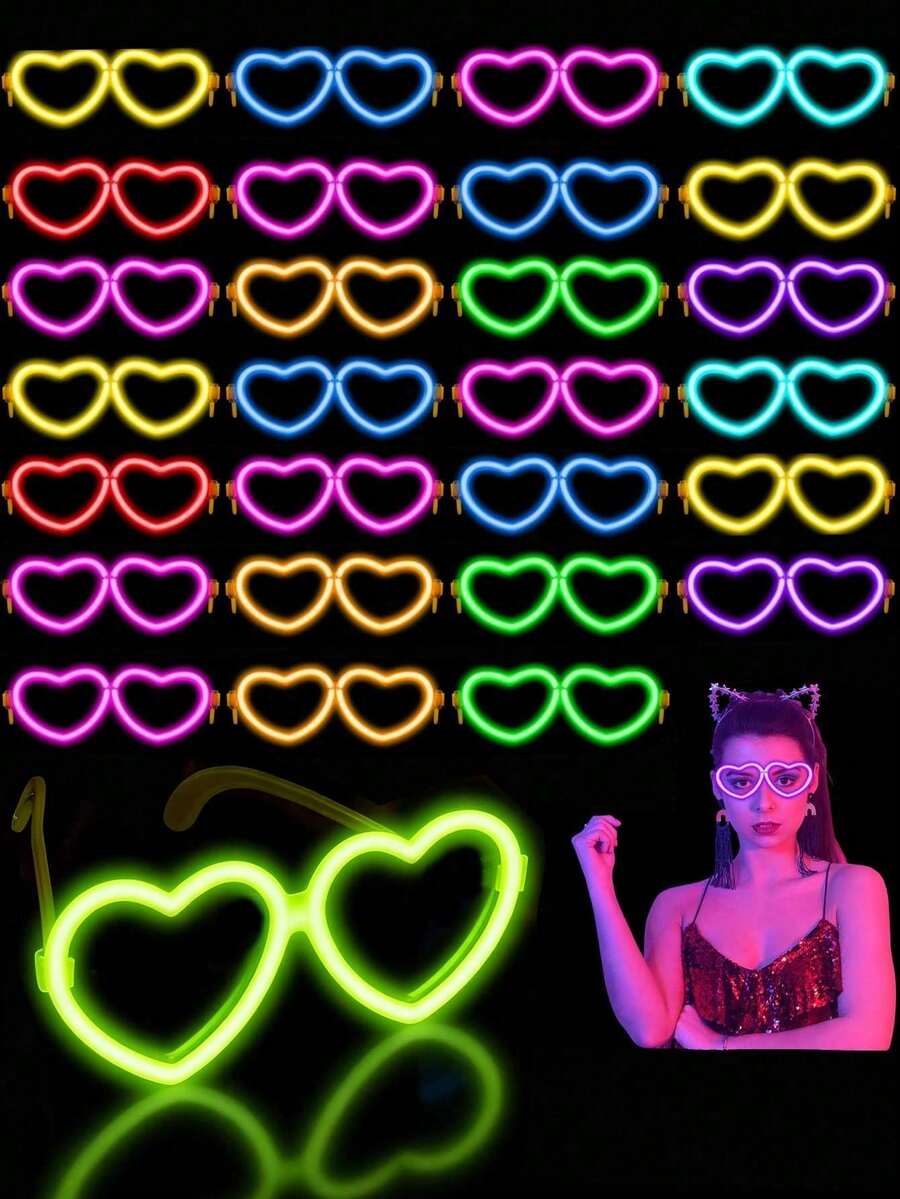10 Sets/5 Sets/1 pieza Gafas con forma de corazón que brillan, Gafas de neón, Gafas con varillas luminosas, Gafas brillantes al por mayor para adultos, Suministros para fiestas que brillan en la oscuridad, Gafas fluorescentes, Adecuadas para baile, boda, Día de San Valentín, fiesta de cumpleaños, vacaciones y uso diario, Gafas de fiesta y accesorios de fiesta