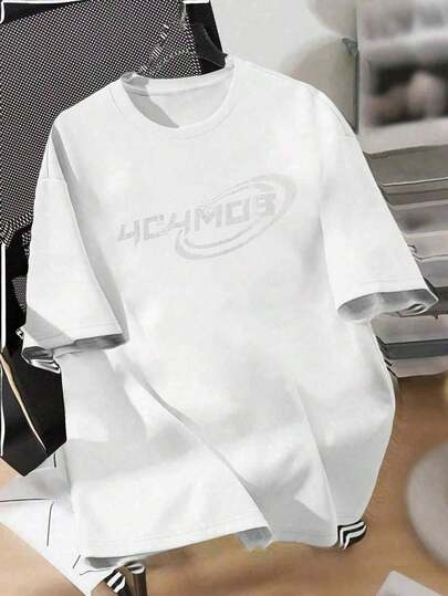 Women's Loose Rhinestone Letter Print Drop Shoulder T-Shirt, Summer