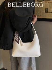 Fashionable Versatile Retro Printed Shoulder Bag With Scarf - White - View 3