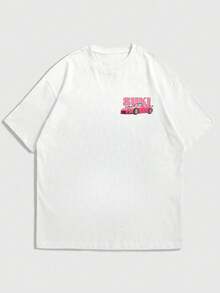 Fractyr Men's Fashionable Casual Street Style Loose Short-Sleeved T-Shirt | Racing Element Print | Exquisite Design | Spring/Summer Must-Have | Versatile And Easy To Wear, Showcasing Your Personal Style. - White - View 4