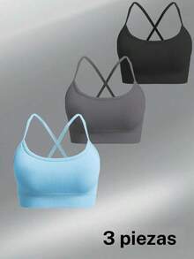 Sostén Deportivo para Mujer de Color Sólido con Espalda Cruzada, Muy Elástico, Cómodo y Transpirable, Sin Varillas, Ideal para Yoga y Gym - multicolor9 - Ver 8