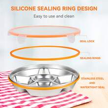 Motith Divided Serving Tray With Lid - Stainless Steel 10-Inch 6-Compartment Divided Snack/Vegetable/Fruit Tray For Christmas Parties, Snackle Box & Platter Container - Silver - View 3