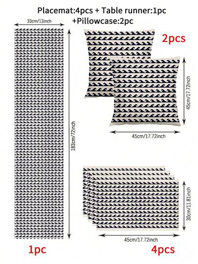 1/4/5/6/7pcs Spring & Summer Home Decor Set, Ocean Elements Design Living Room Decor Set, Bedroom Decor Set, Dining Room Decor Set, Faux Linen Material, Multiple Sizes Available, Dining Room Decor, Dining Table Decor, Dining Table Setting, Tablecloth, Fireplace Mantel Scarf, Placemats, Coasters, Home Decor